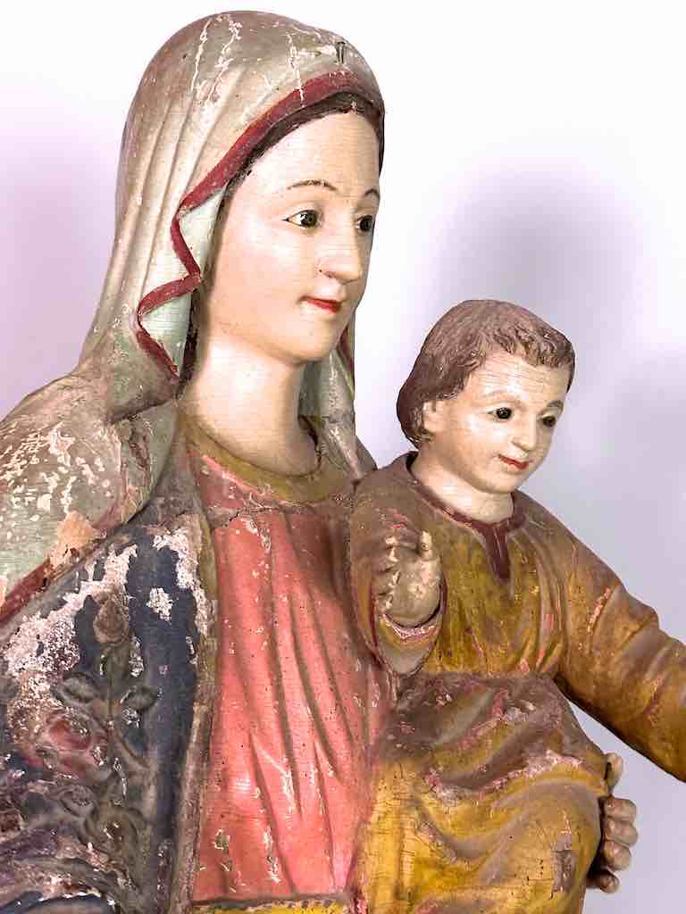 Very Large Antique Vietnamese Catholic Saint Figure Mary & Jesus