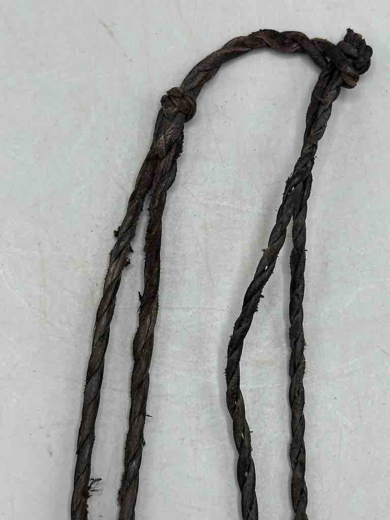 Leather & Cowrie Shell Brass Gold Weight Maroon Pendant Necklace - Mali