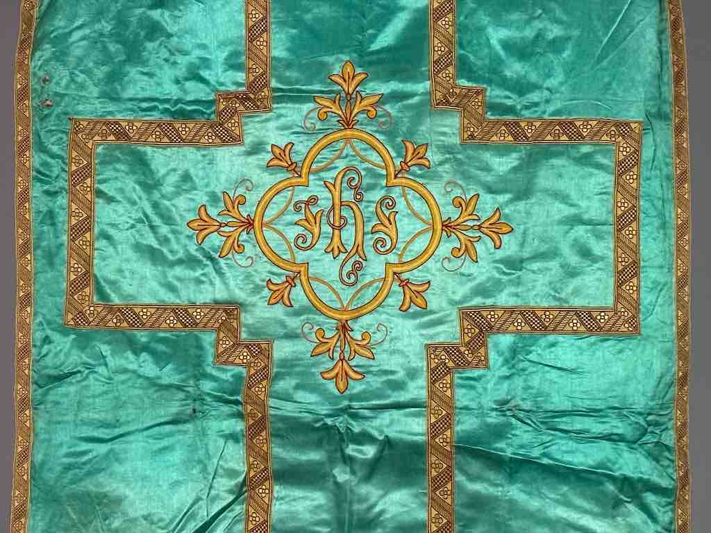 Antique Vietnamese Catholic IHS Design Chasuble Authentic Ecclesiastical Garment