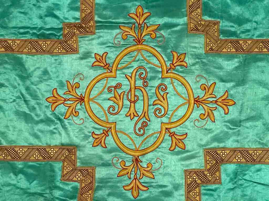 Antique Vietnamese Catholic IHS Design Chasuble Authentic Ecclesiastical Garment