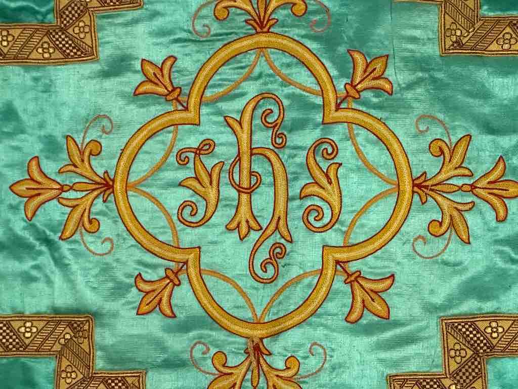 Antique Vietnamese Catholic IHS Design Chasuble Authentic Ecclesiastical Garment