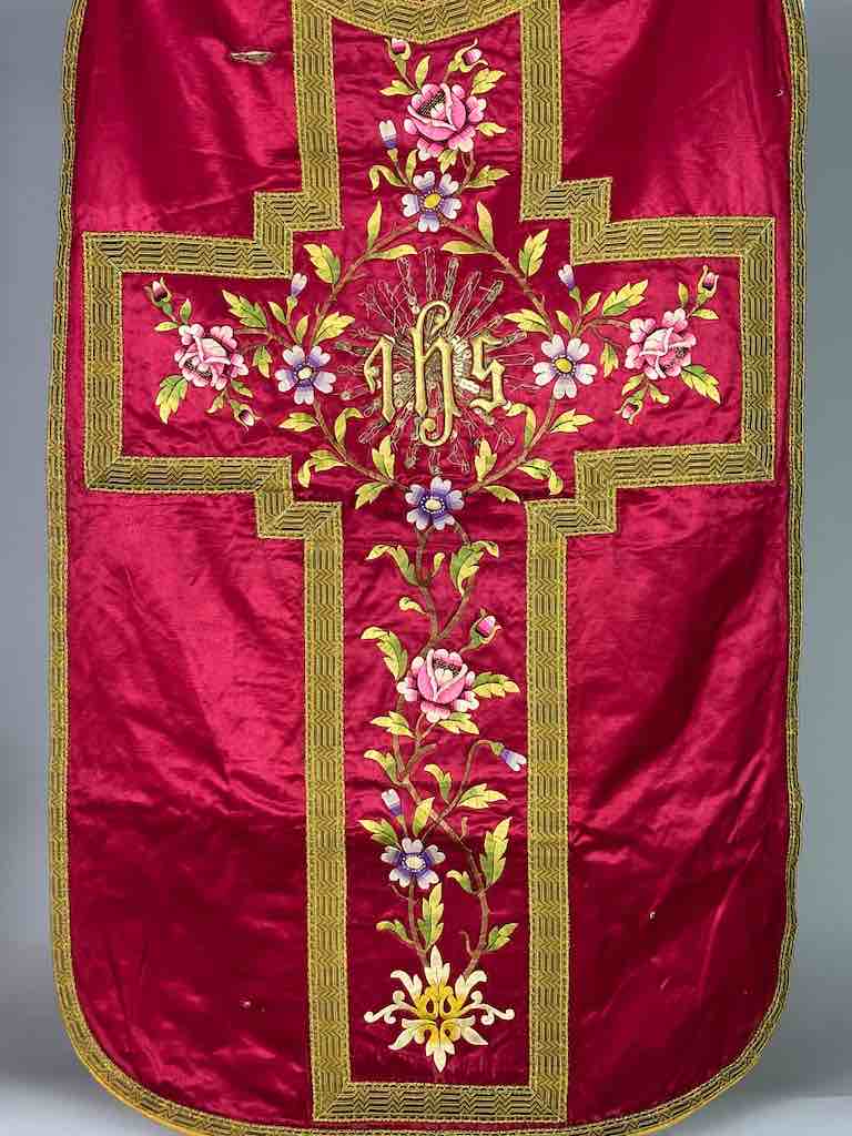 Antique Vietnamese Catholic IHS Design Chasuble Authentic Ecclesiastical Garment