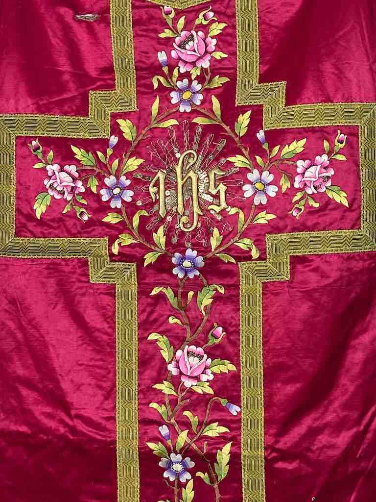 Antique Vietnamese Catholic IHS Design Chasuble Authentic Ecclesiastical Garment