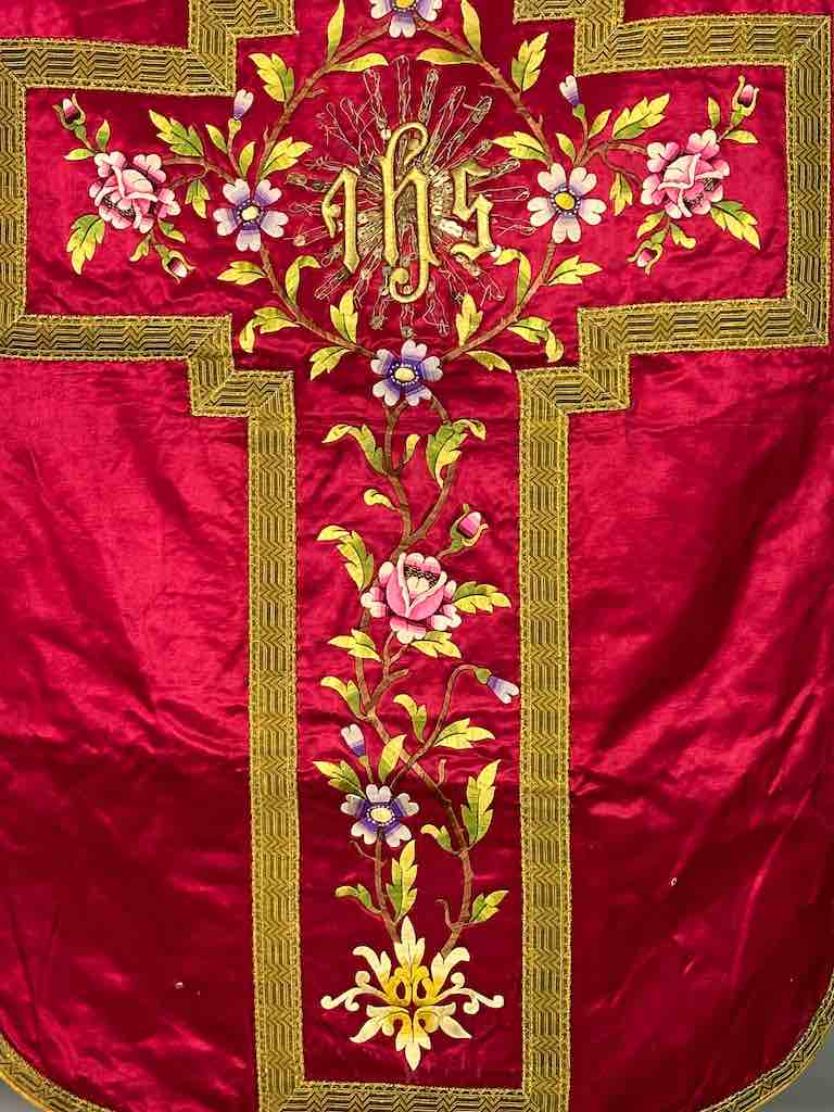 Antique Vietnamese Catholic IHS Design Chasuble Authentic Ecclesiastical Garment