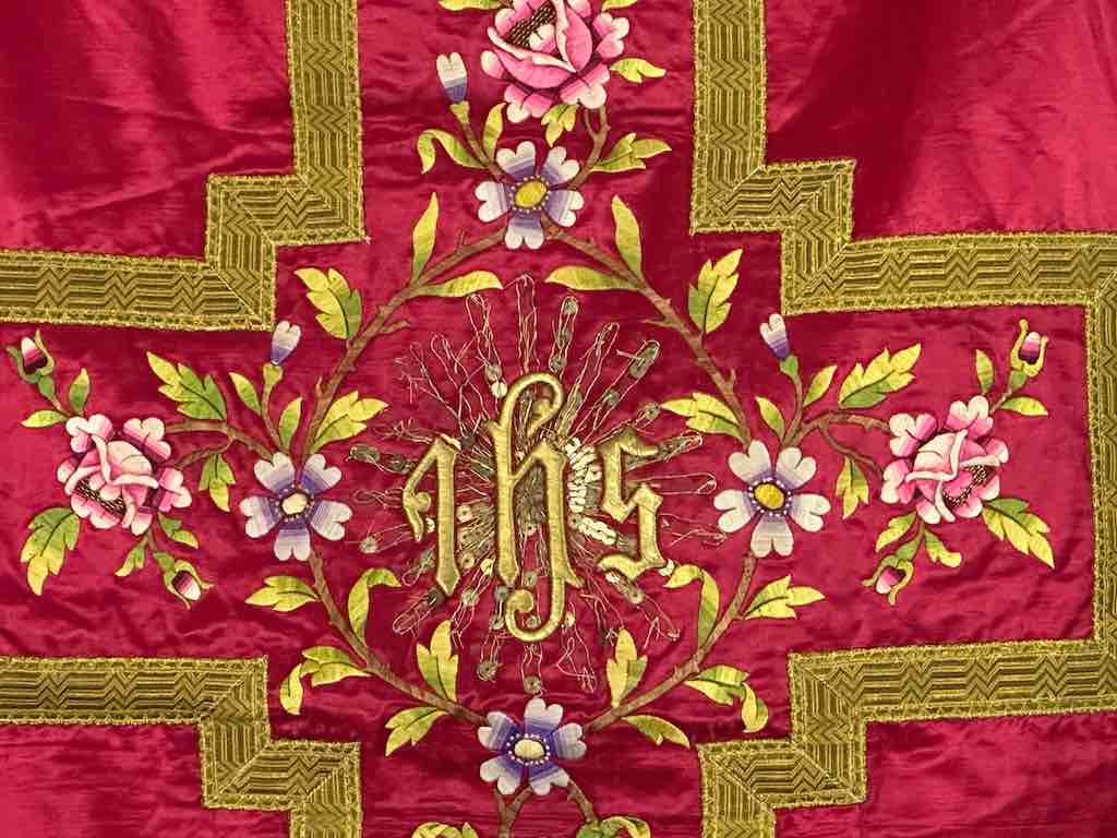 Antique Vietnamese Catholic IHS Design Chasuble Authentic Ecclesiastical Garment