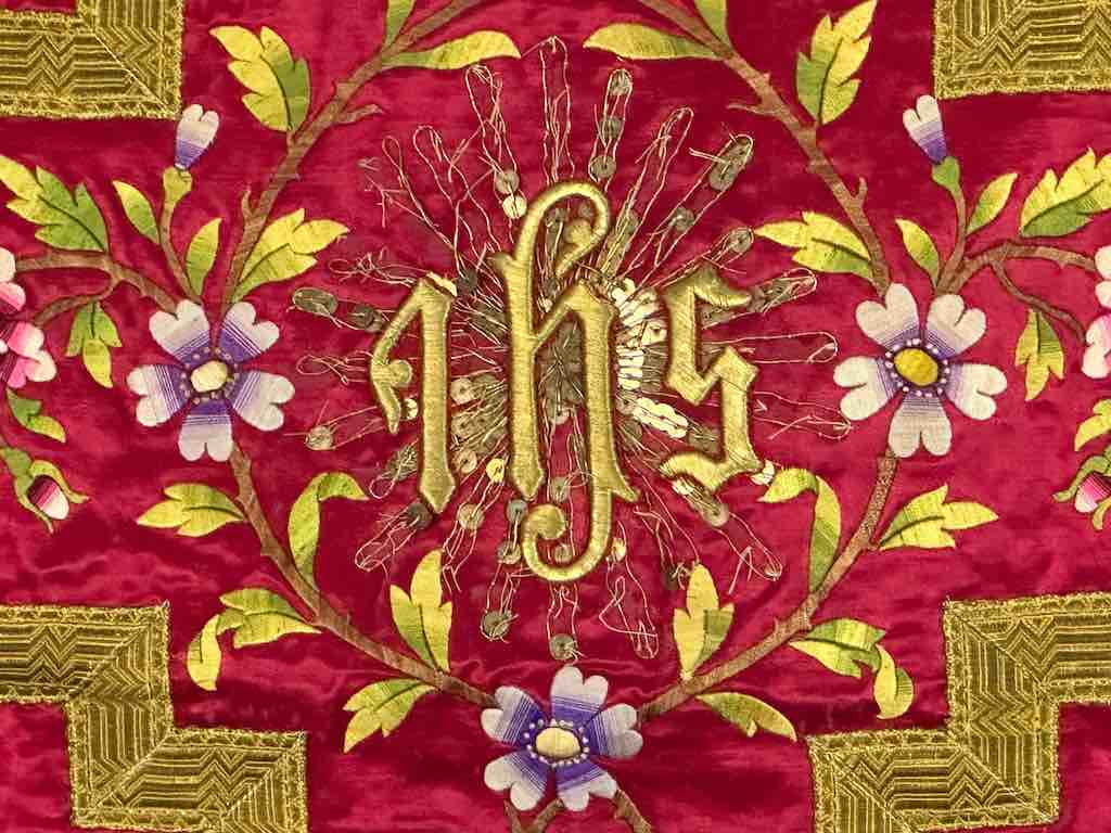 Antique Vietnamese Catholic IHS Design Chasuble Authentic Ecclesiastical Garment