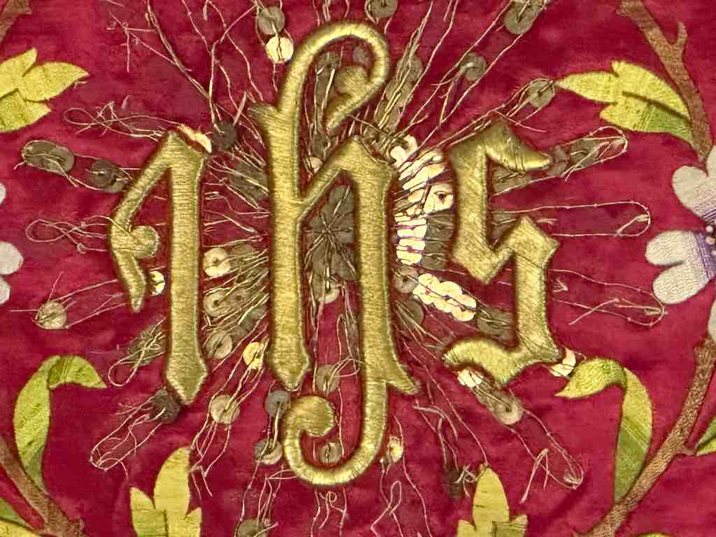Antique Vietnamese Catholic IHS Design Chasuble Authentic Ecclesiastical Garment