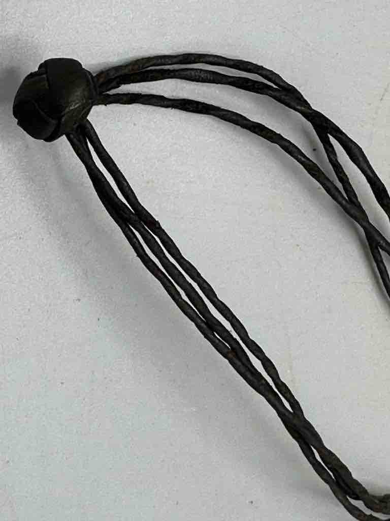 Leather & Cowrie Shell Brass Gold Weight Pendant Necklace - Mali
