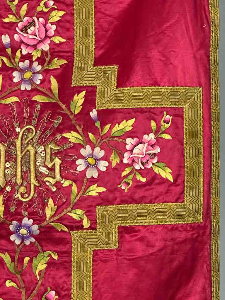 Antique Vietnamese Catholic IHS Design Chasuble Authentic Ecclesiastical Garment