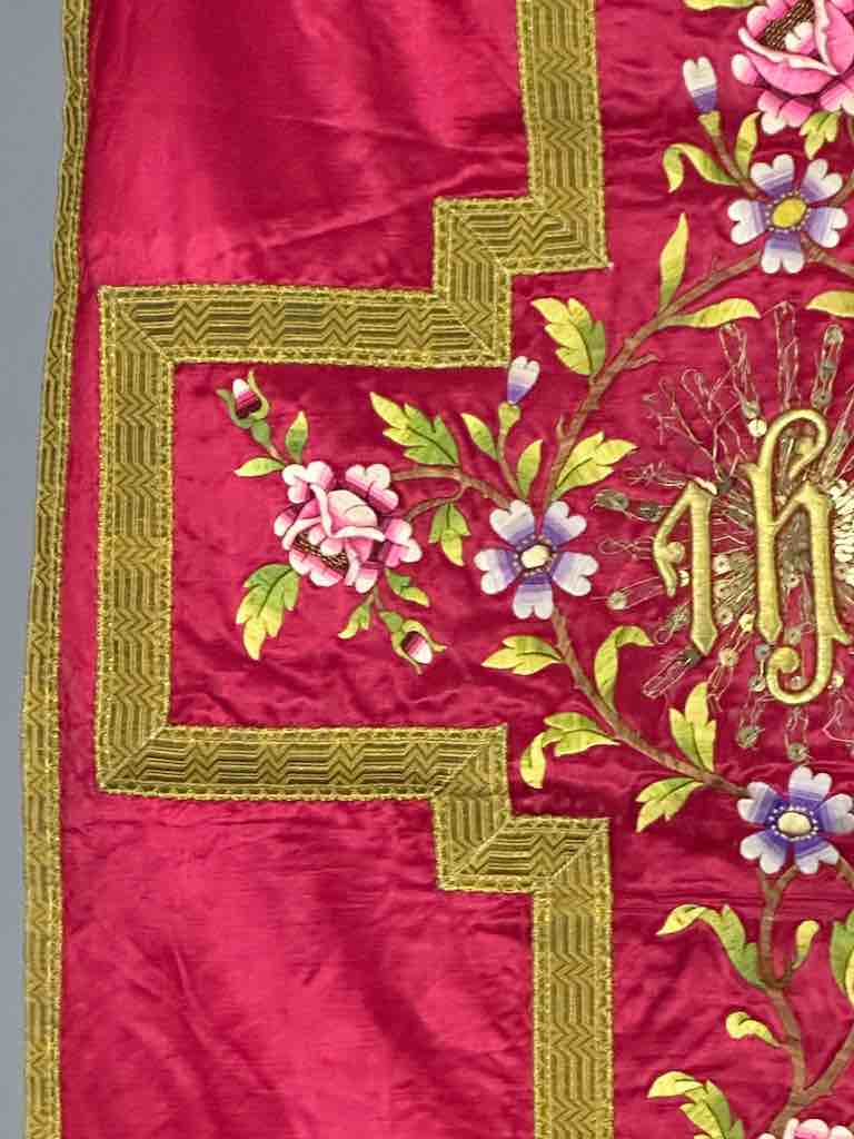 Antique Vietnamese Catholic IHS Design Chasuble Authentic Ecclesiastical Garment