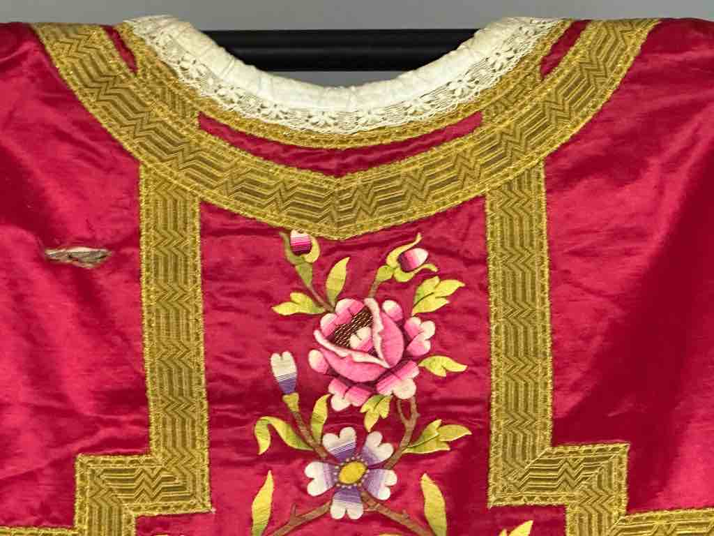 Antique Vietnamese Catholic IHS Design Chasuble Authentic Ecclesiastical Garment