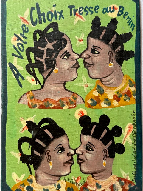 Original Small Beauty Salon Sign Painting on Wood from Benin