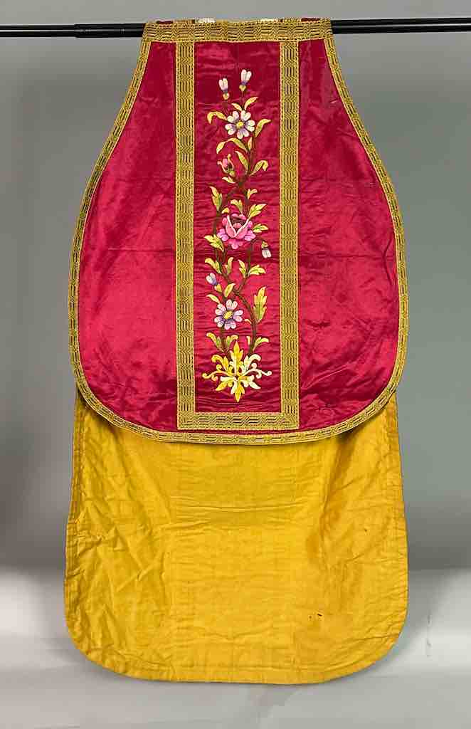 Antique Vietnamese Catholic IHS Design Chasuble Authentic Ecclesiastical Garment