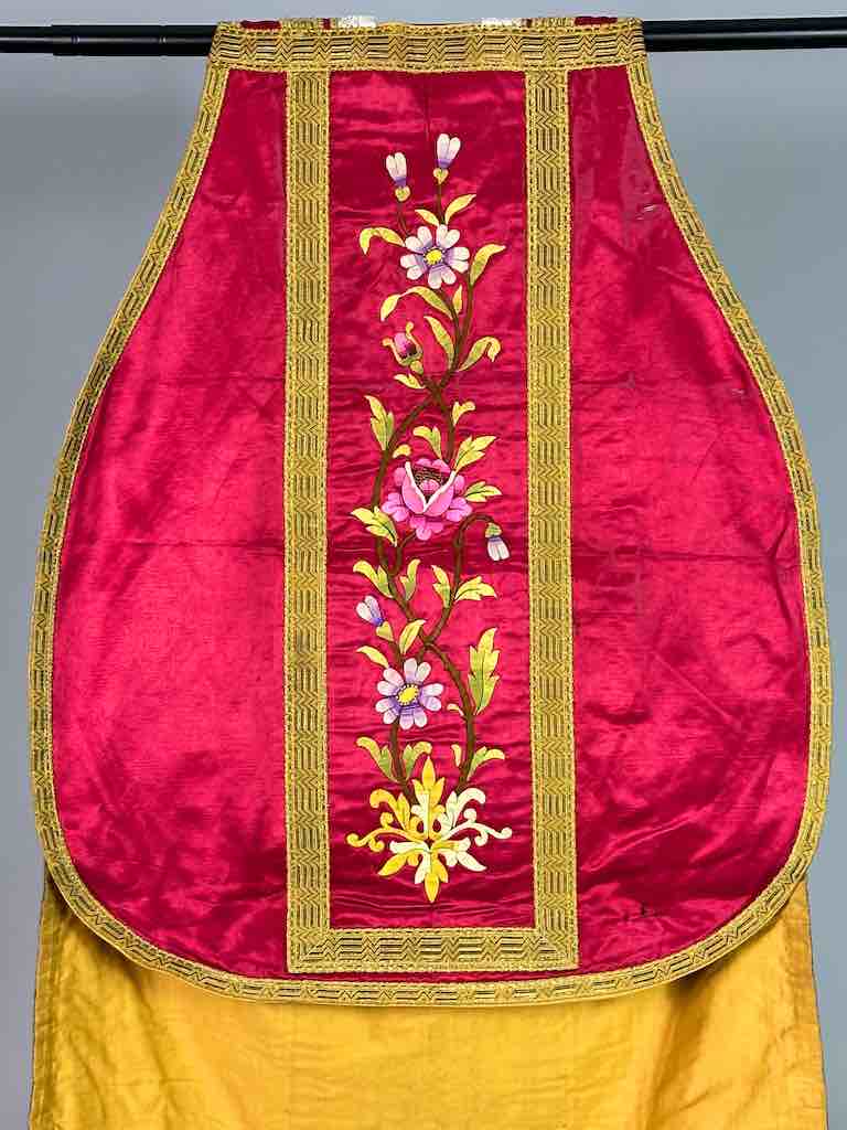 Antique Vietnamese Catholic IHS Design Chasuble Authentic Ecclesiastical Garment