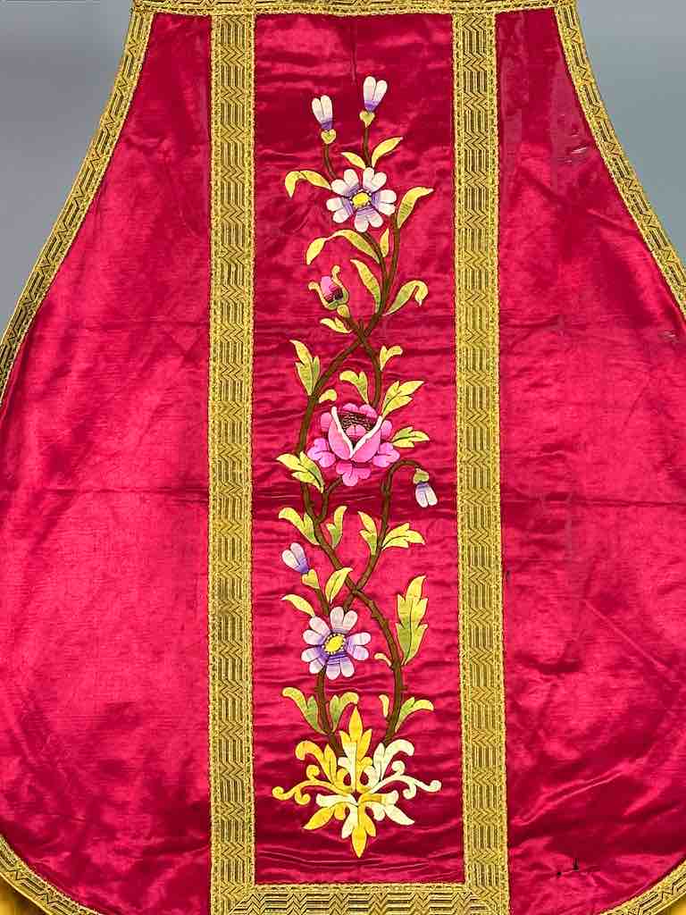 Antique Vietnamese Catholic IHS Design Chasuble Authentic Ecclesiastical Garment
