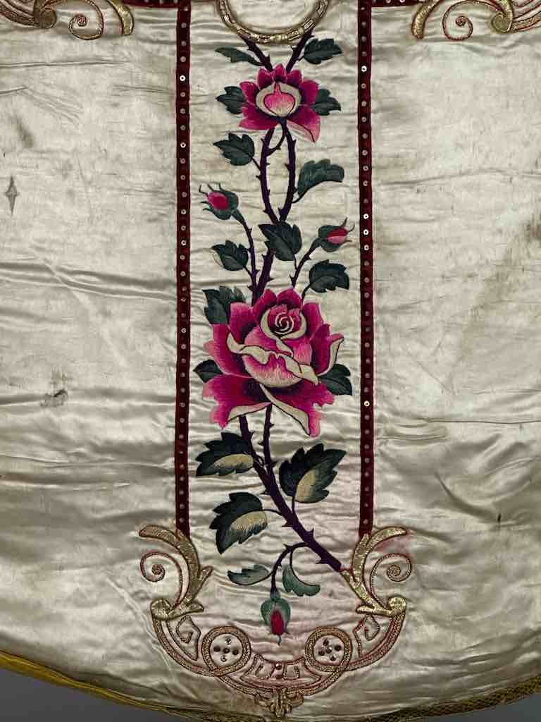 Antique Vietnamese Catholic Lamb of God Cross Design Chasuble Authentic Ecclesiastical Garment