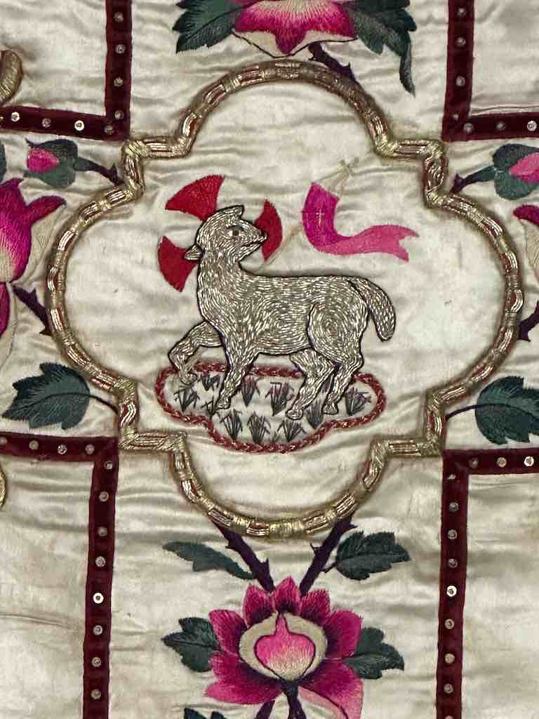 Antique Vietnamese Catholic Lamb of God Cross Design Chasuble Authentic Ecclesiastical Garment