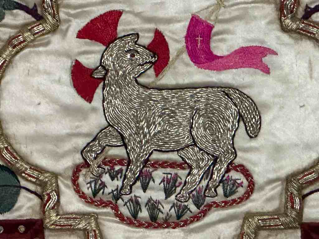 Antique Vietnamese Catholic Lamb of God Cross Design Chasuble Authentic Ecclesiastical Garment