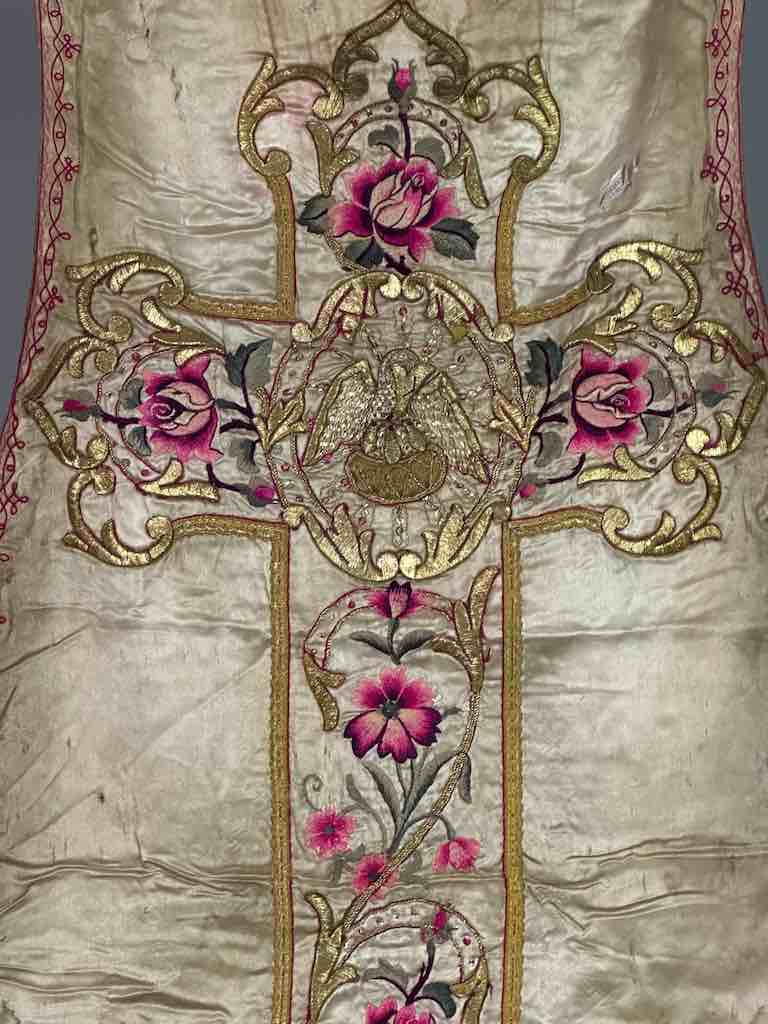 Antique Vietnamese Catholic Nurturing Bird Cross Design Chasuble Authentic Ecclesiastical Garment