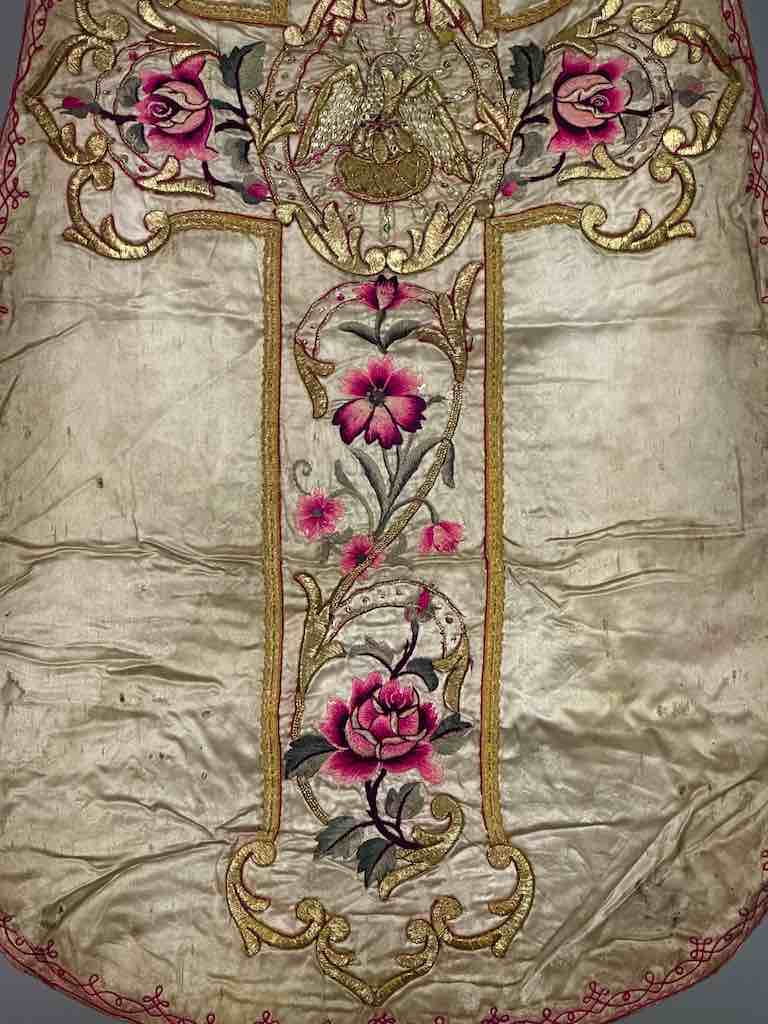 Antique Vietnamese Catholic Nurturing Bird Cross Design Chasuble Authentic Ecclesiastical Garment