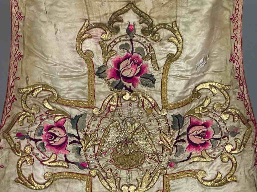 Antique Vietnamese Catholic Nurturing Bird Cross Design Chasuble Authentic Ecclesiastical Garment