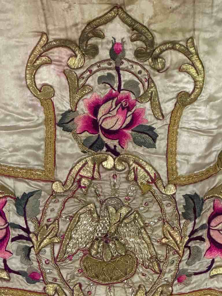 Antique Vietnamese Catholic Nurturing Bird Cross Design Chasuble Authentic Ecclesiastical Garment