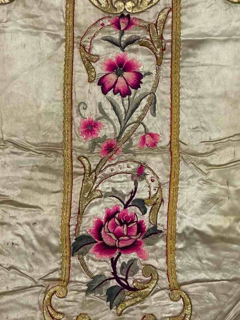 Antique Vietnamese Catholic Nurturing Bird Cross Design Chasuble Authentic Ecclesiastical Garment