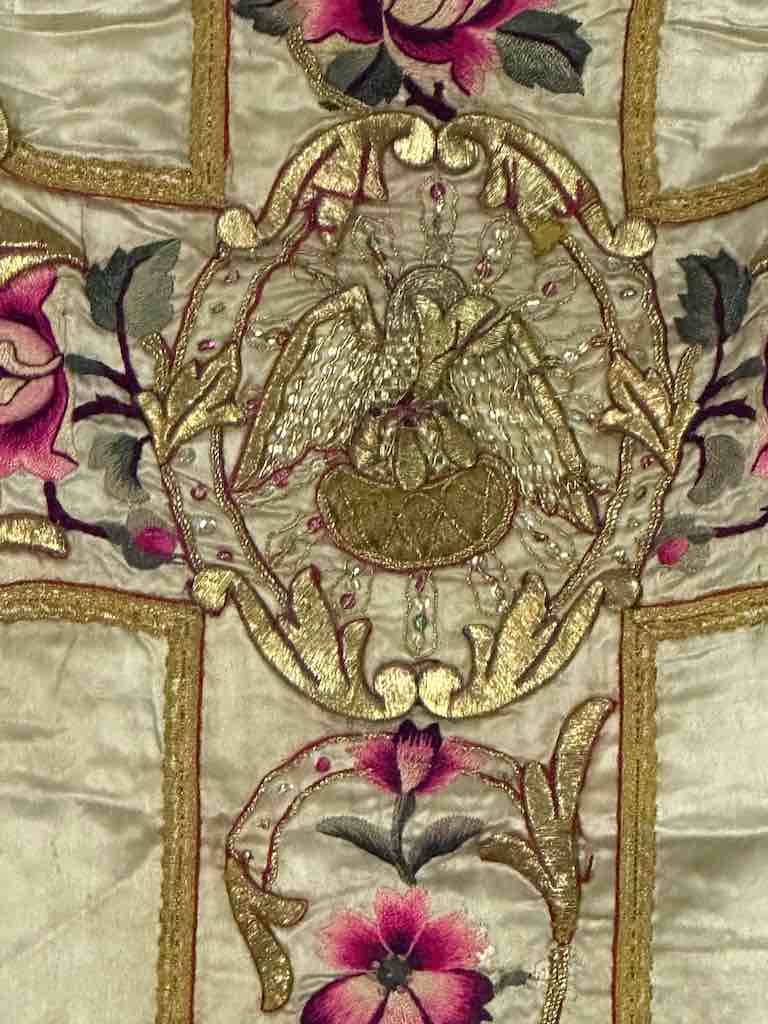 Antique Vietnamese Catholic Nurturing Bird Cross Design Chasuble Authentic Ecclesiastical Garment