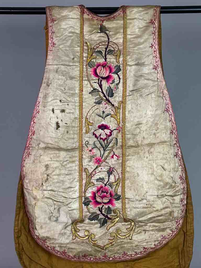 Antique Vietnamese Catholic Nurturing Bird Cross Design Chasuble Authentic Ecclesiastical Garment