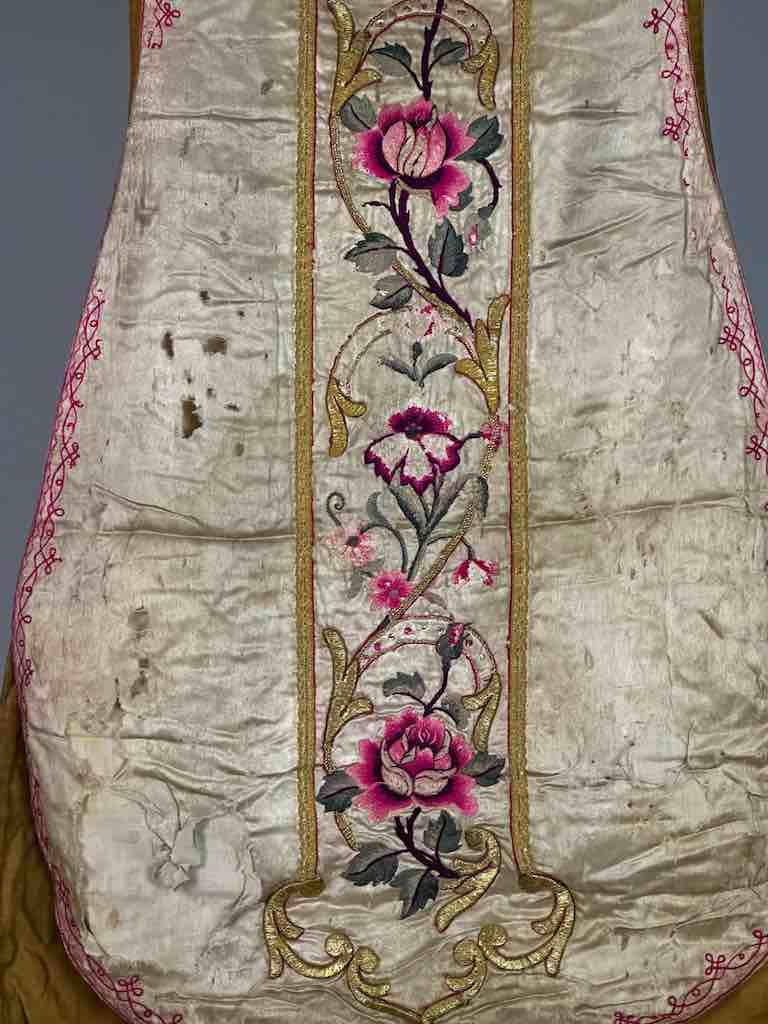 Antique Vietnamese Catholic Nurturing Bird Cross Design Chasuble Authentic Ecclesiastical Garment