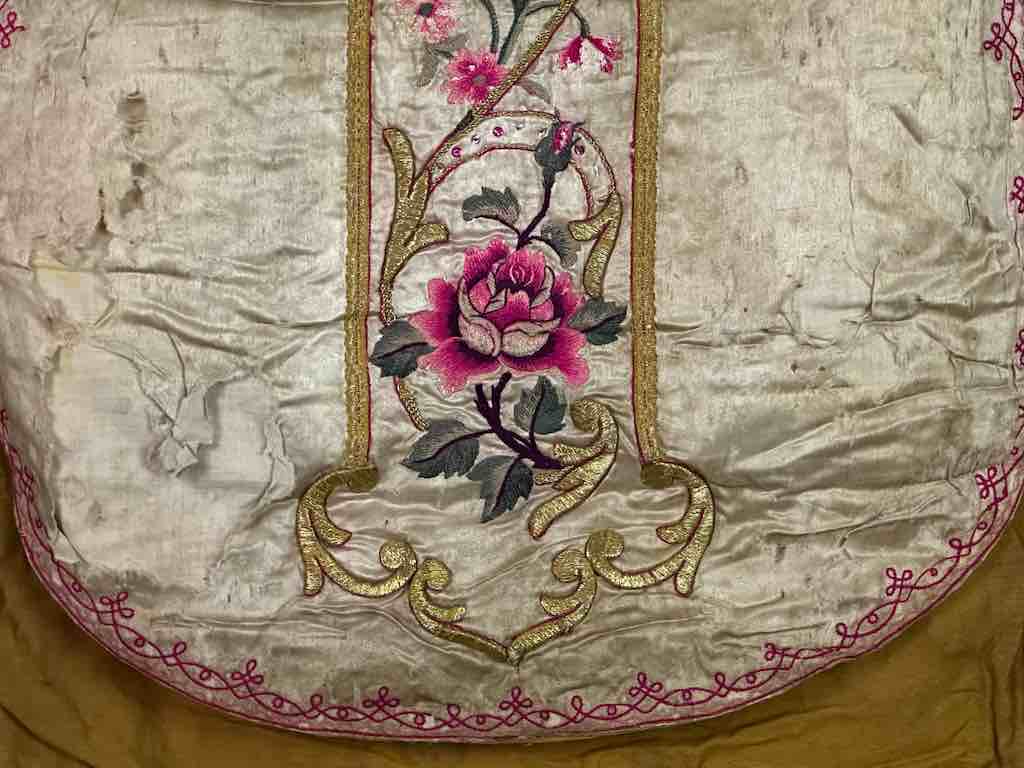 Antique Vietnamese Catholic Nurturing Bird Cross Design Chasuble Authentic Ecclesiastical Garment