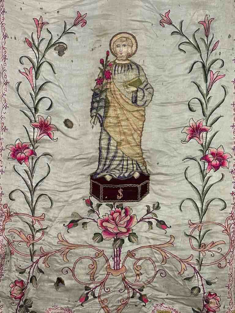Antique Vietnamese Catholic Saint Joseph Banner Authentic Ecclesiastical Cloth