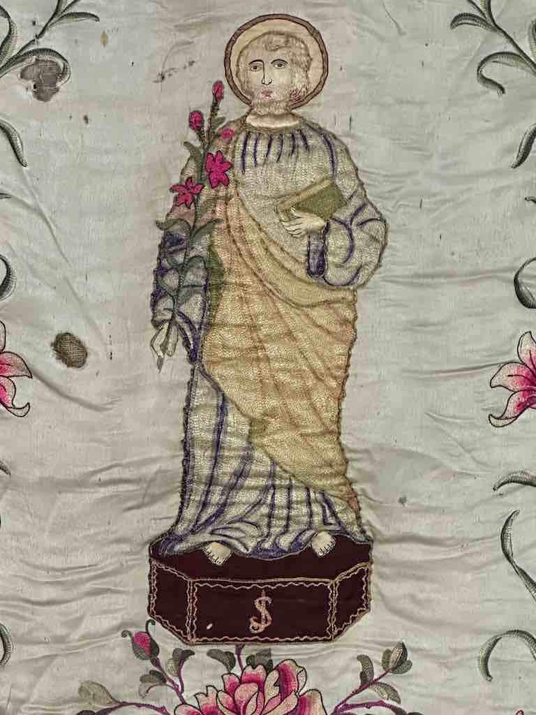 Antique Vietnamese Catholic Saint Joseph Banner Authentic Ecclesiastical Cloth