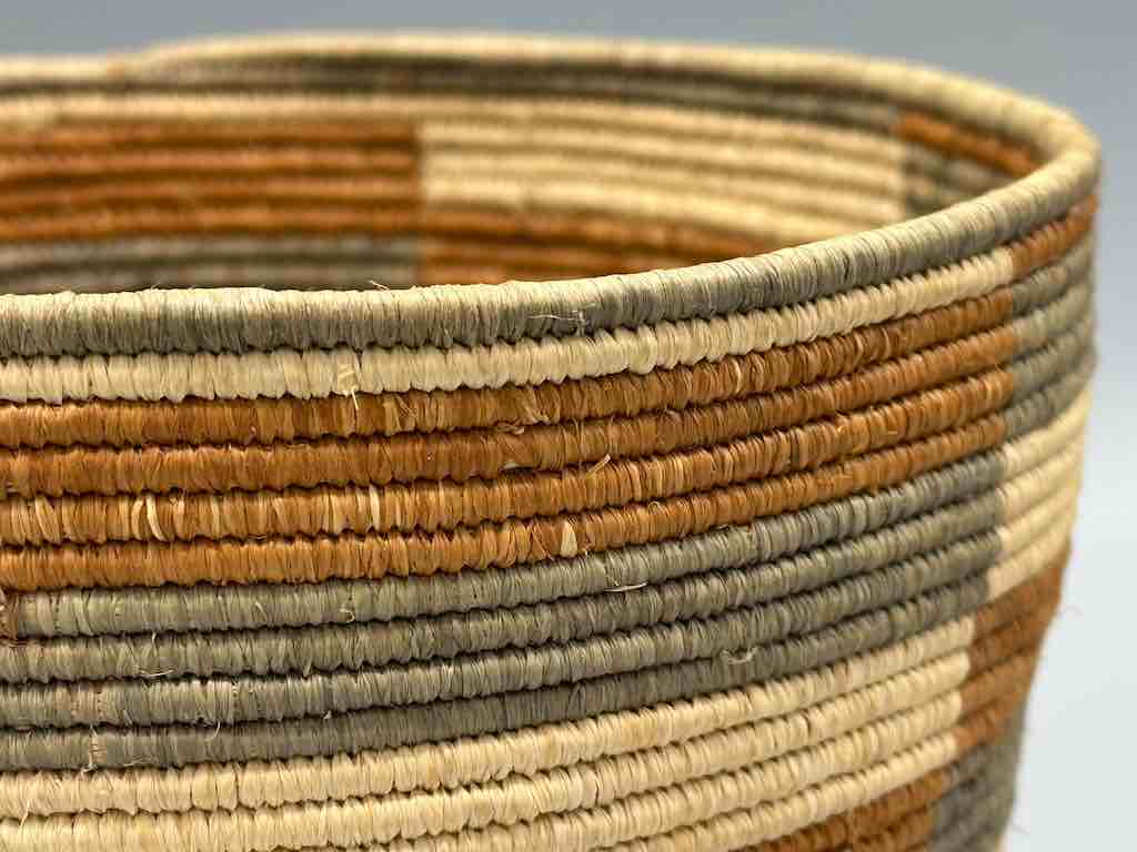 Earth tone checkerboard cylinder tightest weave Batwa basket