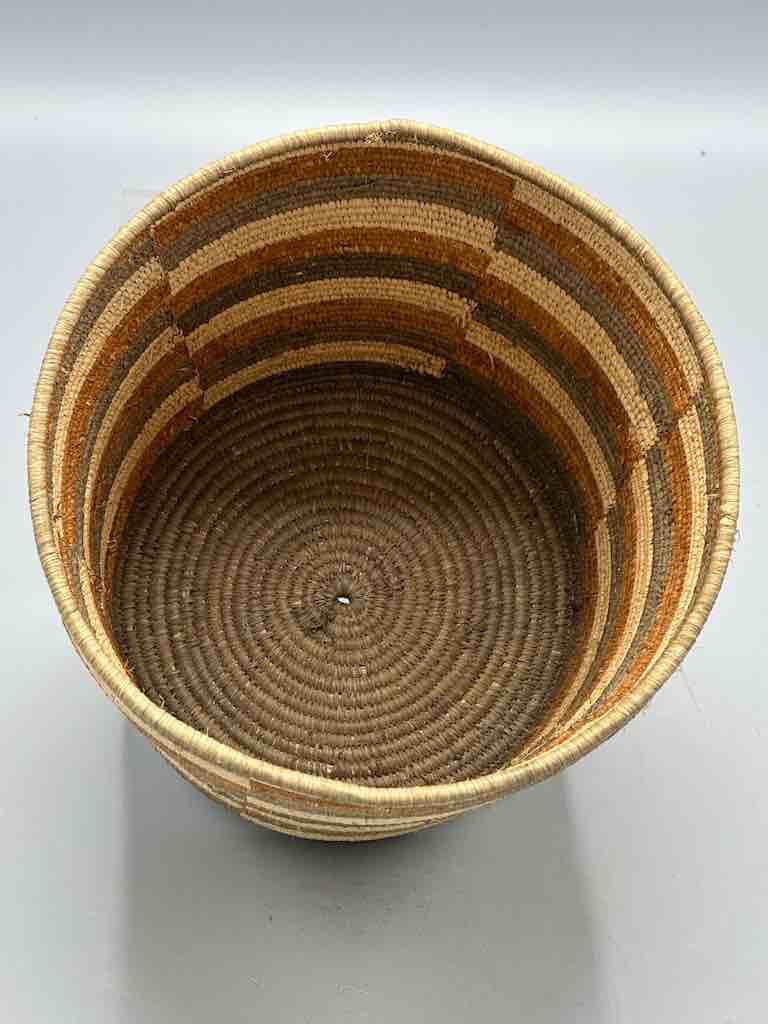 Earth tone checkerboard cylinder tightest weave Batwa basket