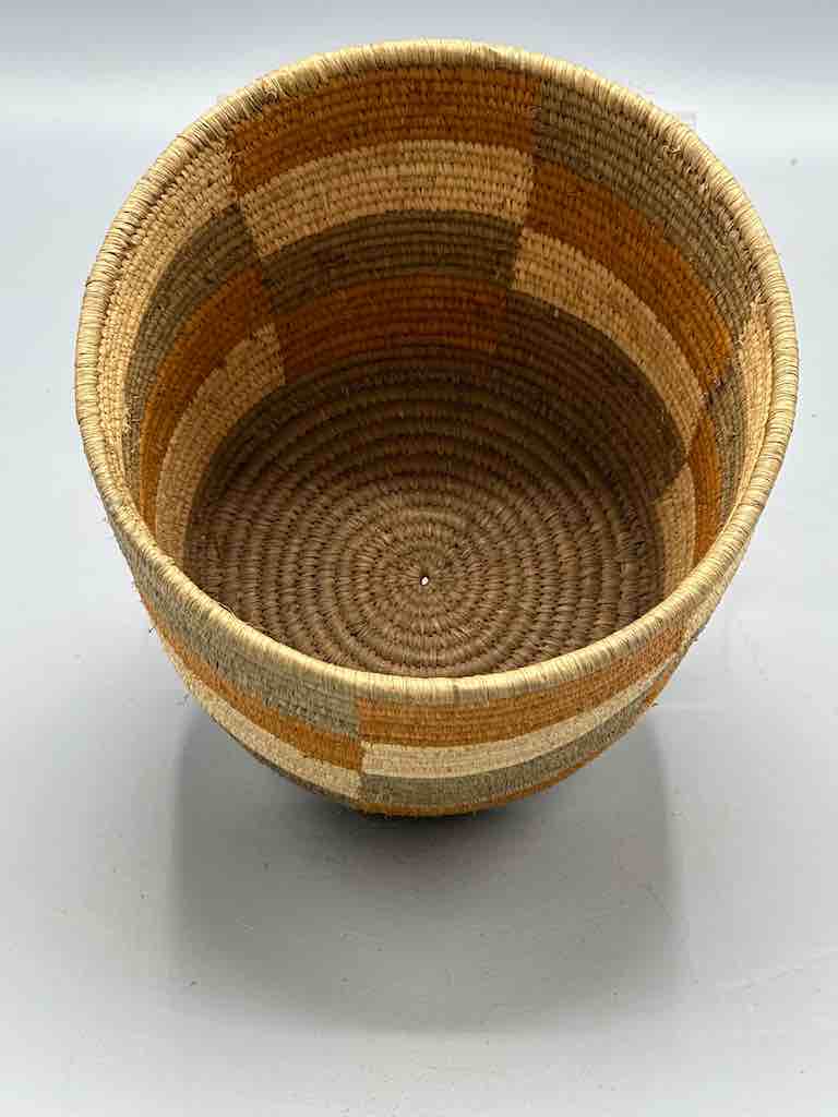 Earth tone checkerboard cylinder tightest weave Batwa basket