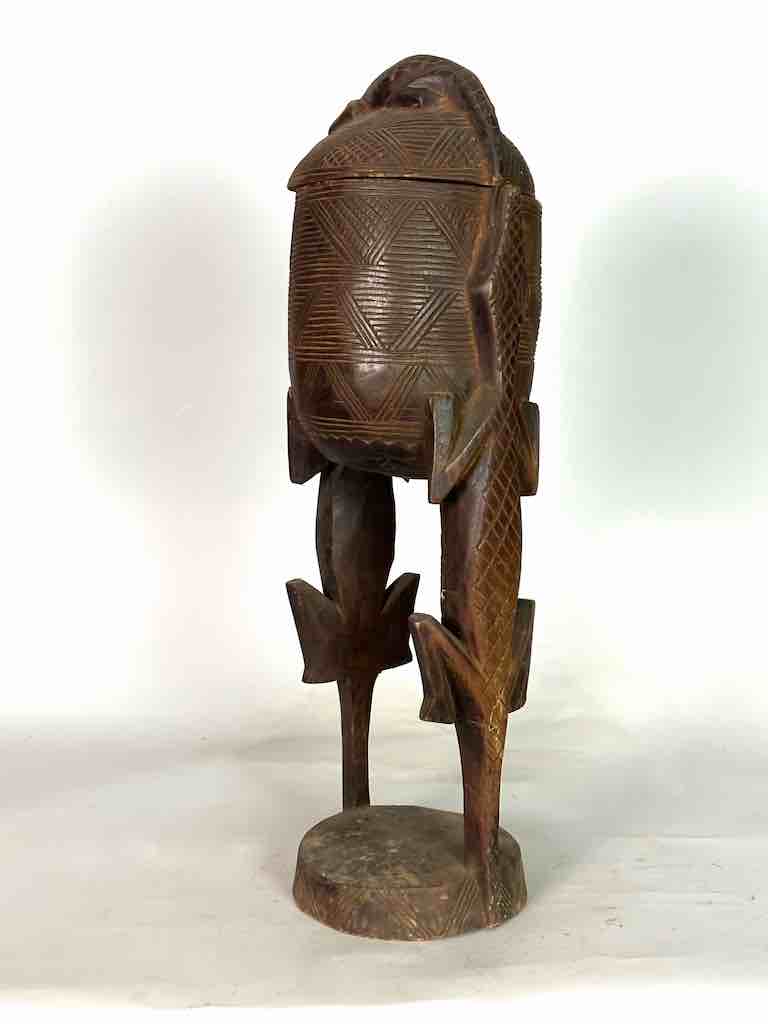 Tall Wooden Crocodile Motif Ritual Container from Mali, Africa | 24"