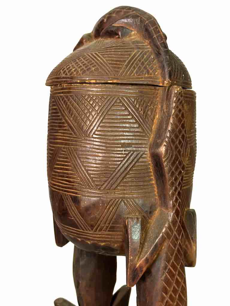 Tall Wooden Crocodile Motif Ritual Container from Mali, Africa | 24"