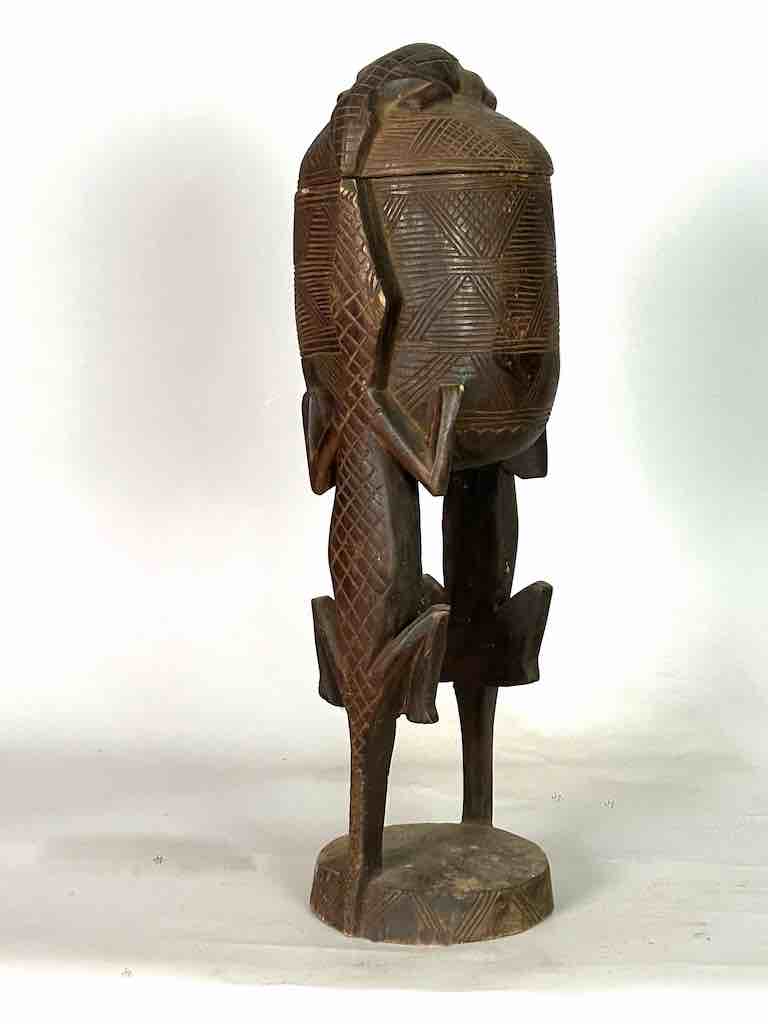 Tall Wooden Crocodile Motif Ritual Container from Mali, Africa | 24"