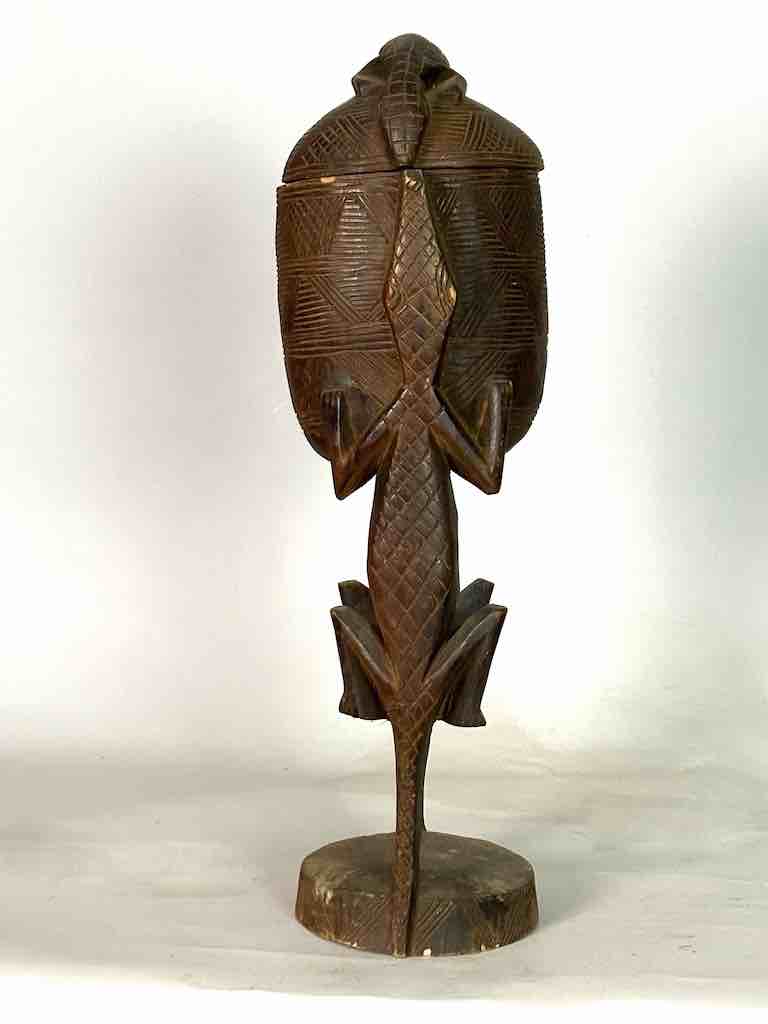 Tall Wooden Crocodile Motif Ritual Container from Mali, Africa | 24"