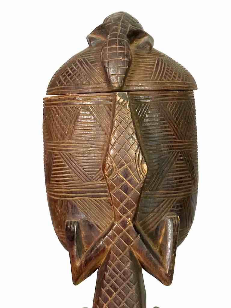 Tall Wooden Crocodile Motif Ritual Container from Mali, Africa | 24"