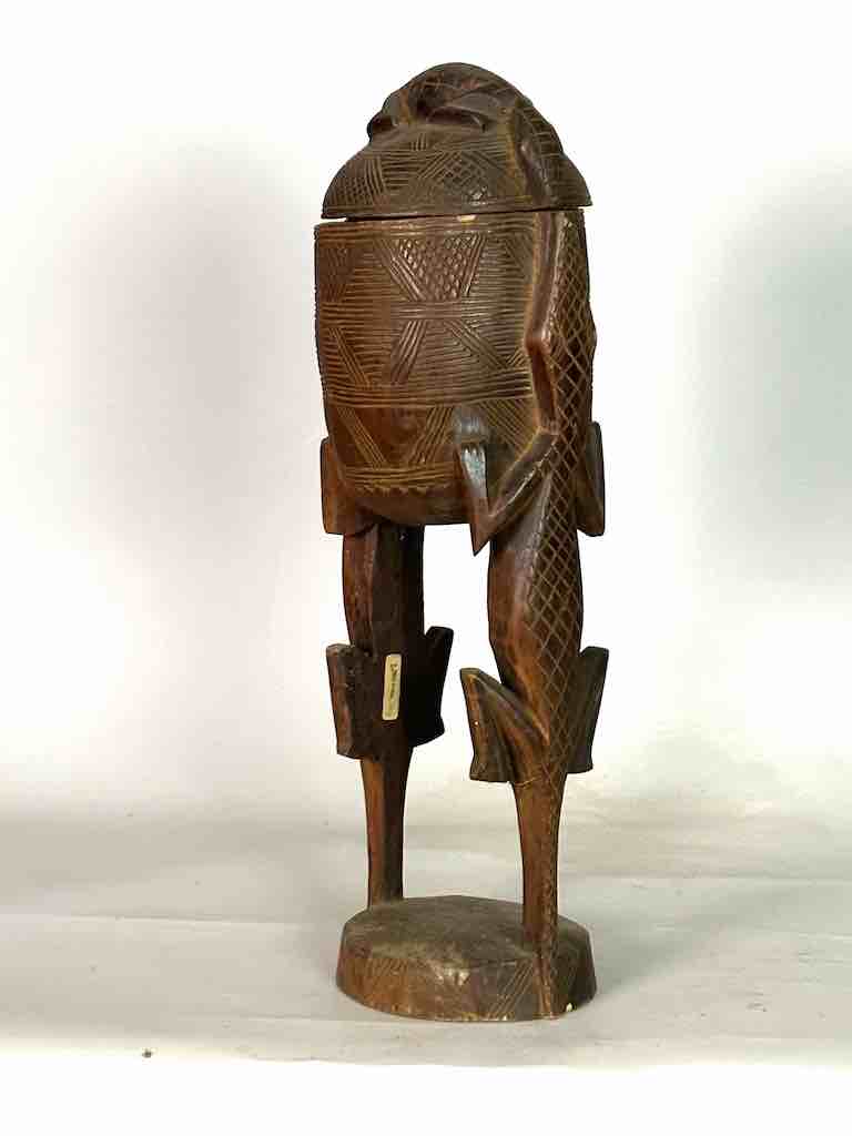 Tall Wooden Crocodile Motif Ritual Container from Mali, Africa | 24"