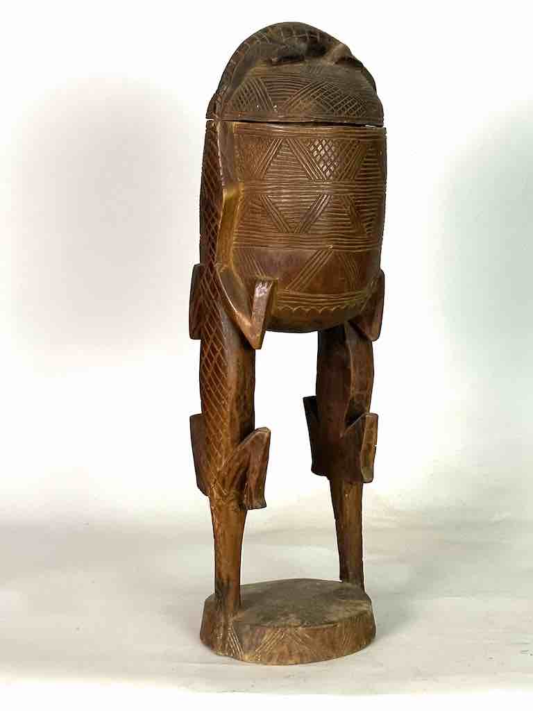 Tall Wooden Crocodile Motif Ritual Container from Mali, Africa | 24"