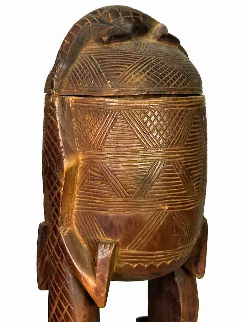 Tall Wooden Crocodile Motif Ritual Container from Mali, Africa | 24"