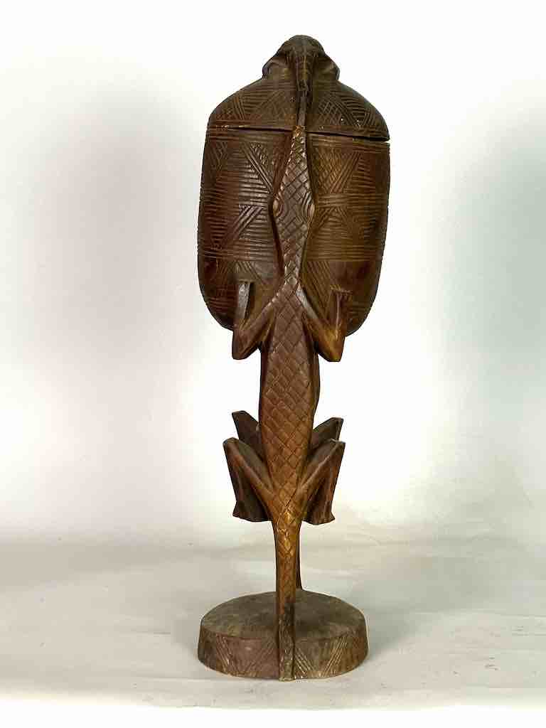 Tall Wooden Crocodile Motif Ritual Container from Mali, Africa | 24"