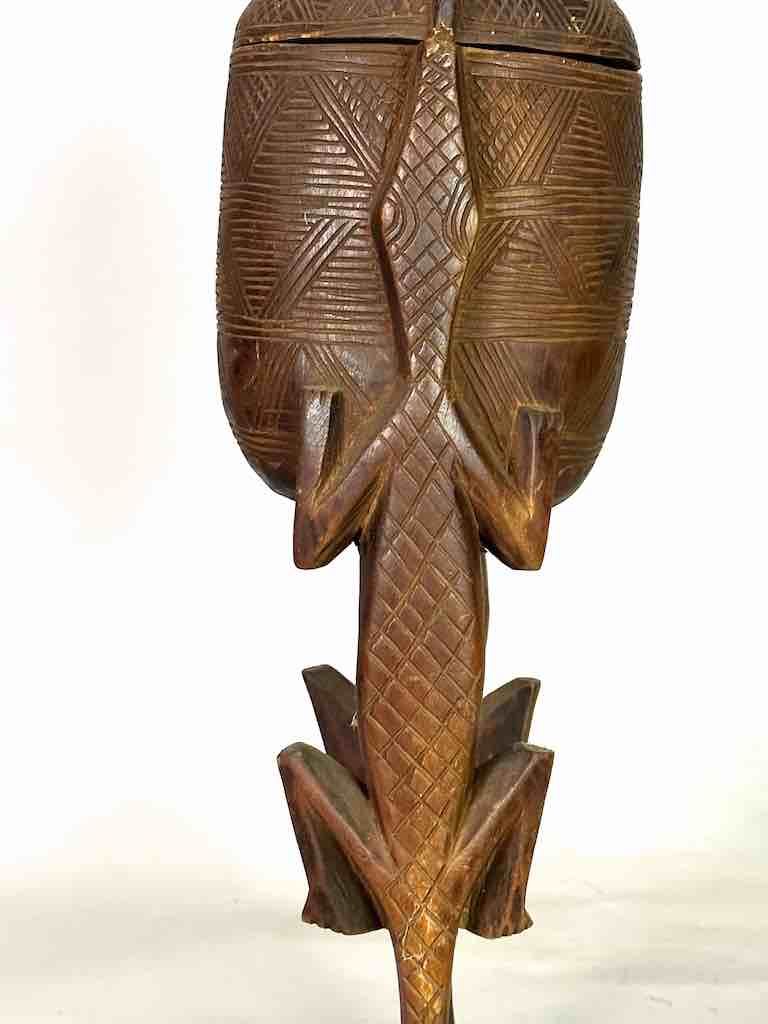 Tall Wooden Crocodile Motif Ritual Container from Mali, Africa | 24"