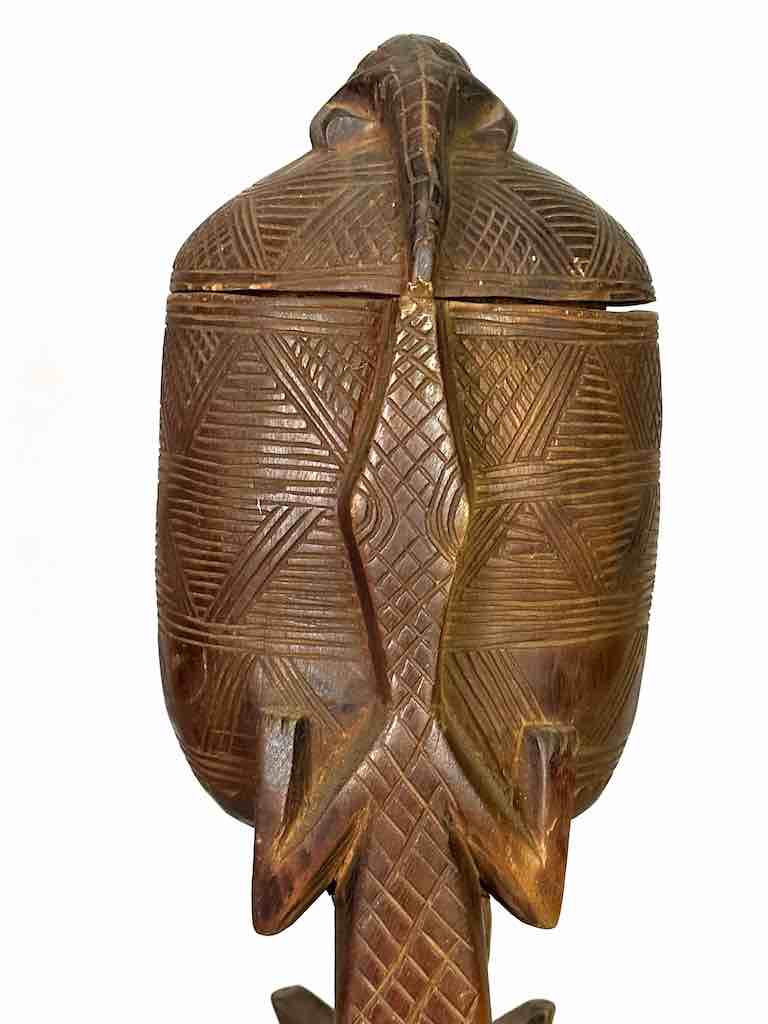 Tall Wooden Crocodile Motif Ritual Container from Mali, Africa | 24"