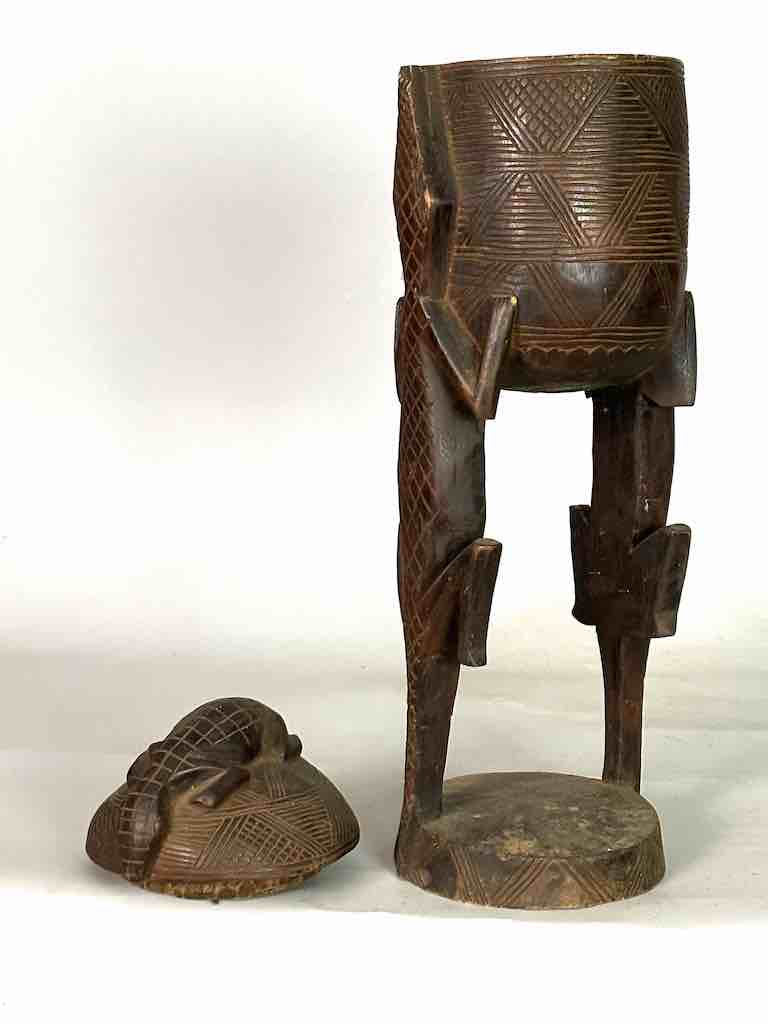 Tall Wooden Crocodile Motif Ritual Container from Mali, Africa | 24"