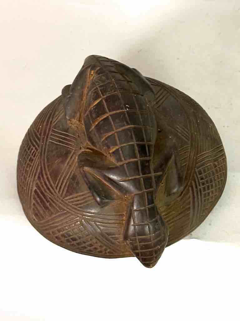 Tall Wooden Crocodile Motif Ritual Container from Mali, Africa | 24"