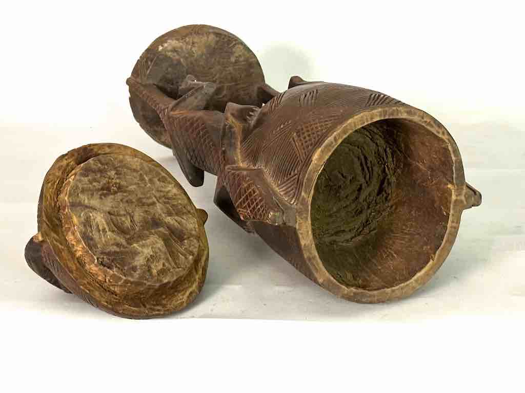 Tall Wooden Crocodile Motif Ritual Container from Mali, Africa | 24"